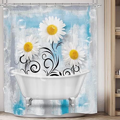 LGhtyro Absztrakt Daisy zuhanyfüggöny Fürdőszobai Szett 60Wx71H Hüvelyk Modern Fehér Virág a Fürdőkádban Esztétikai Rusztikus Parasztház