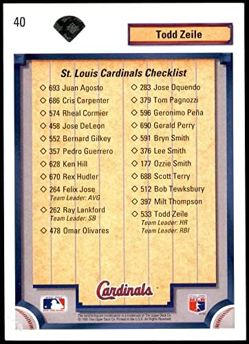 1992 Felső szint 40 St. Louis Cardinals Csapat Todd Zeile St. Louis Cardinals (Baseball Kártya) NM/MT Bíborosok