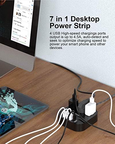 Mifaso USB-C elosztó Túlfeszültség Védő Fali Aljzatba Csomag，Hosszabbító Kábel Power Strip & Multi Csatlakozó Aljzatba Extender