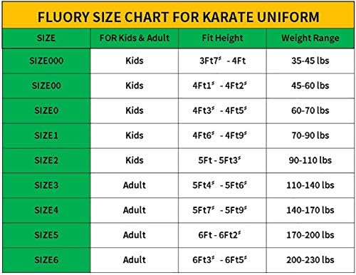FLUORY Karate Egységes Ingyenes Öv, Fehér Karate Gi Gyerekeknek & Felnőtt Méret 000-6