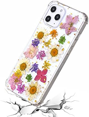 Ccwin iPhone 12 Pro Max Esetben a Nők, Lányok,Puha Szilikon, Kézzel készített Préselt Igazi Szárított Virág Esetben Aranyos Tiszta,