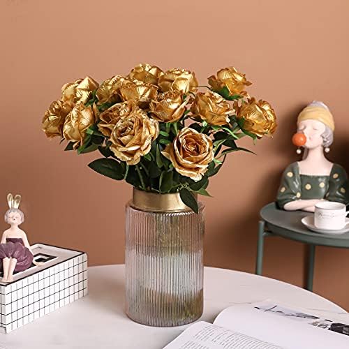 Luyue Mesterséges Arany Rózsa a Virágok Hamis Selyem szál Rózsa a Szár, Virág, Ajándék, Esküvői Buli, lakberendezés-10 Pack-Arany