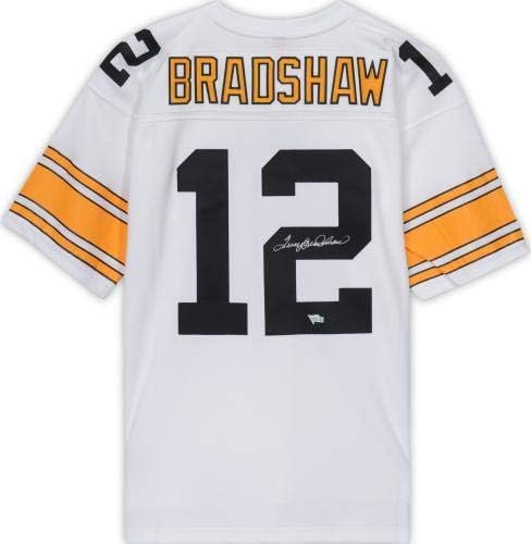 Keretes Terry Bradshaw Pittsburgh Steelers Dedikált Fehér Mitchell & Ness-i Replika Jersey - Dedikált NFL Mezeket