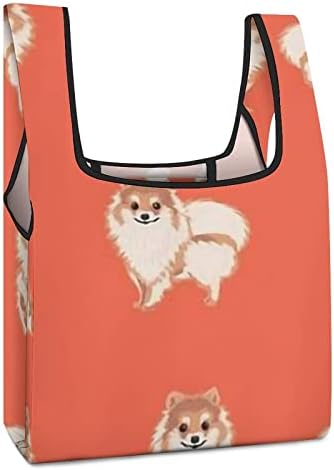 Pomerániai kutya szövet pom kutya szövet pom kutya, kutya fajta szövet kutya design narancssárga Összehajtható bevásárló táska,Újrafelhasználható