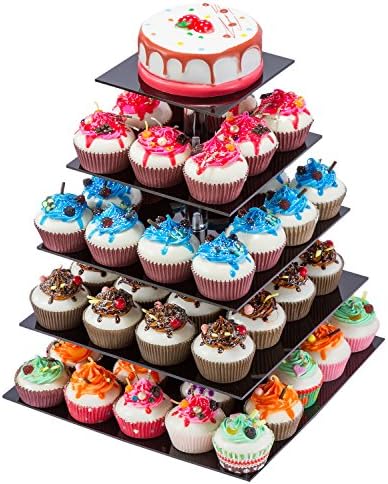SinoAcrylic Cupcake Stand - 5 Szintek Tér Cupcake-Torony - Többszintű Z Desszert, Torta Tartó - Egyedi Fekete Tökéletes Lemez - Tökéletes