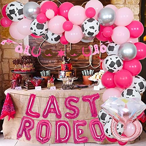 Nyugat-Téma Utolsó Rodeó Lánybúcsú Dekoráció - Lufi Garland Arch Kit Rózsaszín Cowgirl Garland, Utolsó Gondolatom, Gyűrű Léggömb a
