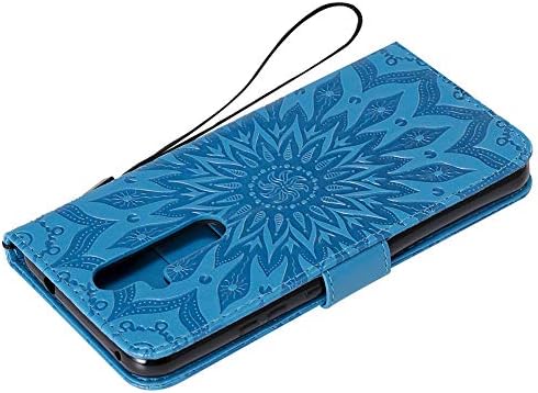 Dfly-MINKET az Esetben a Nokia 8.1 Plusz Prémium Bőr Mandala Minta Design Stand-Kártya nyílás, Flip Pénztárca Borító, Kék