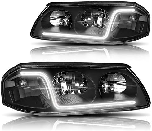 Pár DRL LED Fényszóró Szerelvény Kompatibilis Chevy Impala 00-05 | Fényszórók Fekete Ház Világos Sarok